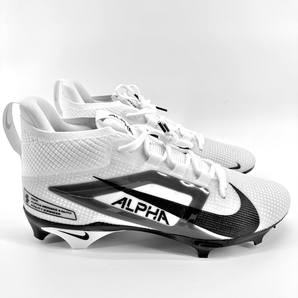 Nike Alpha Menace 4 Elite Football Cleats White Black Mens Size 12‎ Agility NEW